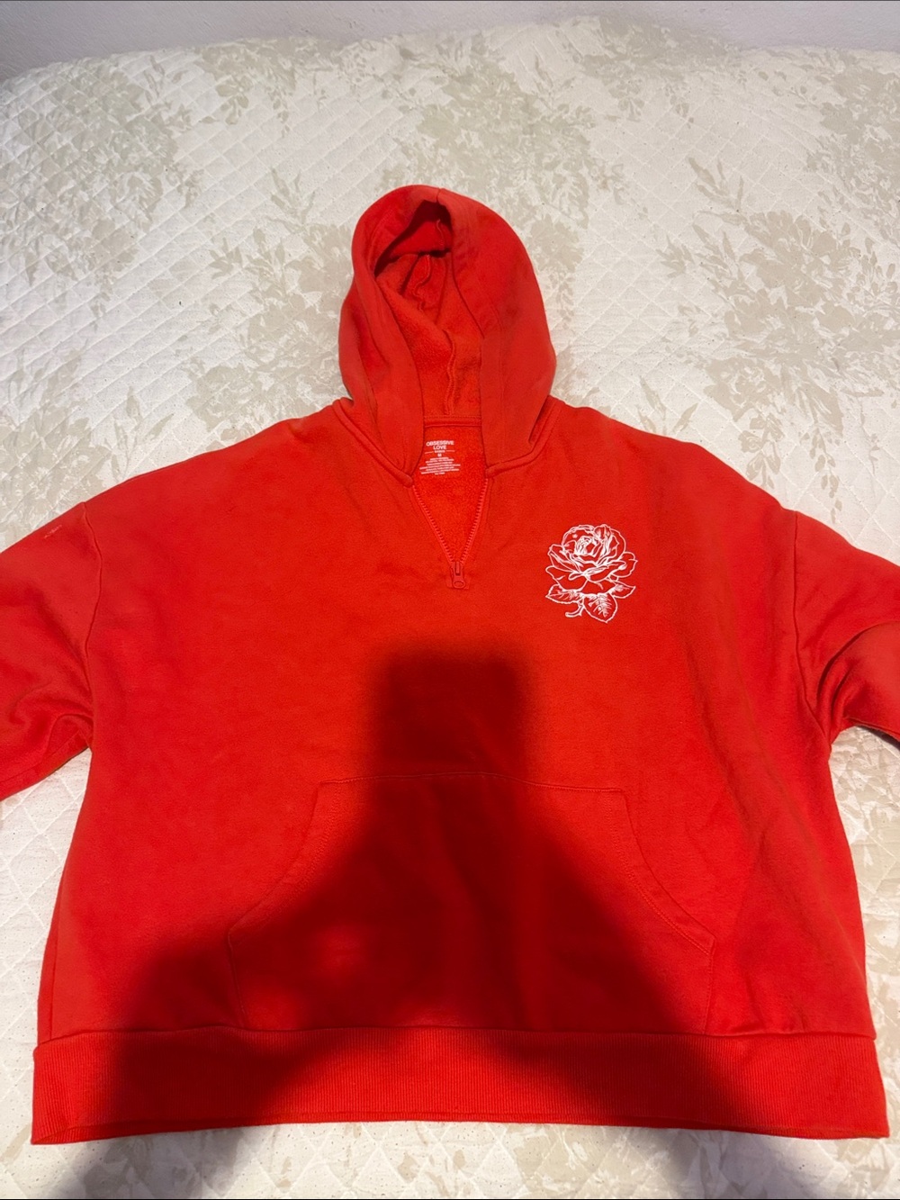 Red Women's Hoodie Sweatshirt with Rose Embroidery